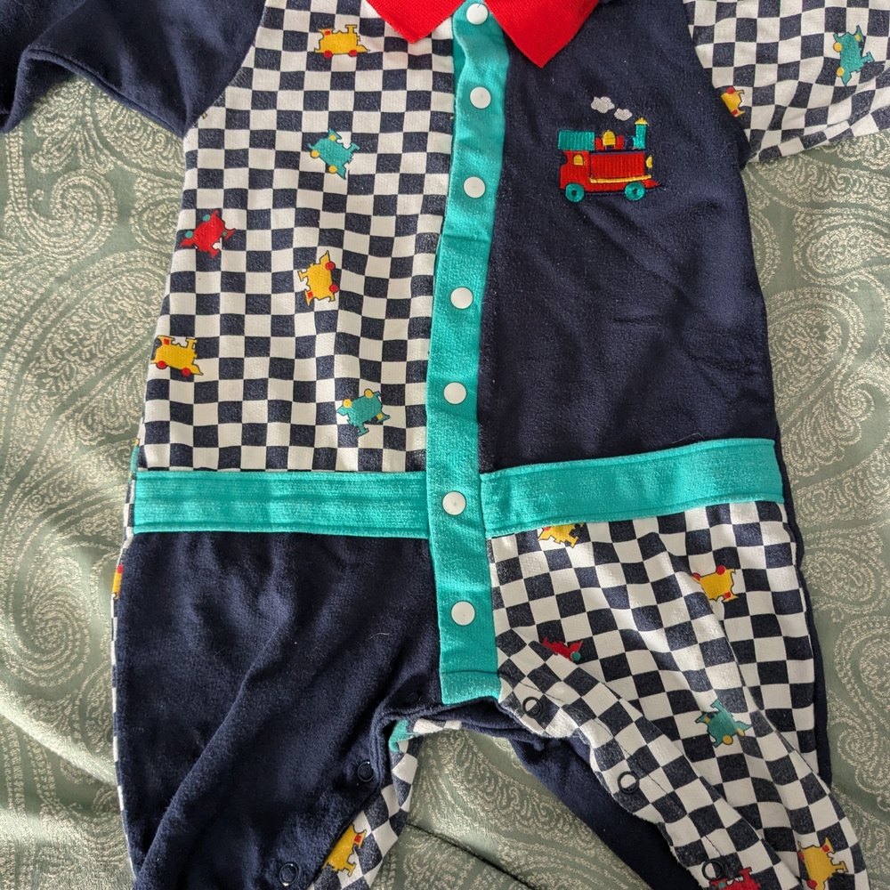 Sears Navy and Red Checkered Kids Footie